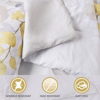 Bed in A Bag - Trendy Casual Design Cozy Comforter with Complete Sheet Set with Side Pocket, All Season Cover, Matching Shams, Queen, Alexis, Leaf Yellow 9 Piece