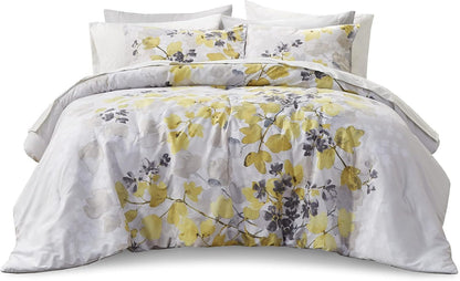 Bed in A Bag - Trendy Casual Design Cozy Comforter with Complete Sheet Set with Side Pocket, All Season Cover, Matching Shams, Queen, Alexis, Leaf Yellow 9 Piece