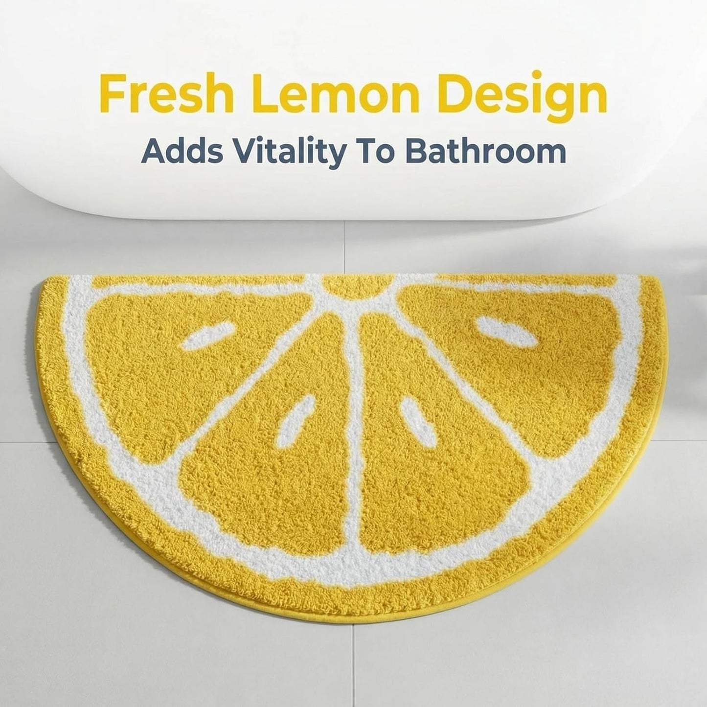 19.7x31.5 inch Half Round Microfiber Soft Lemon Shape Bathroom Rugs Non Slip Shag Bath Mat Rug for Kitchen Bedroom Rubber Shower for Floor Living Room Mats (50x80cm, Lemon)