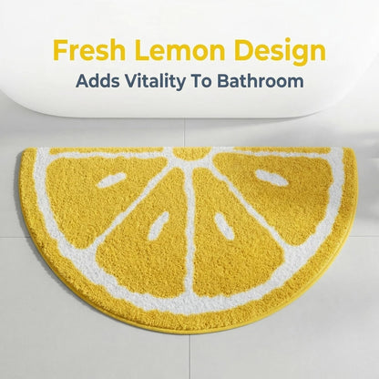 19.7x31.5 inch Half Round Microfiber Soft Lemon Shape Bathroom Rugs Non Slip Shag Bath Mat Rug for Kitchen Bedroom Rubber Shower for Floor Living Room Mats (50x80cm, Lemon)