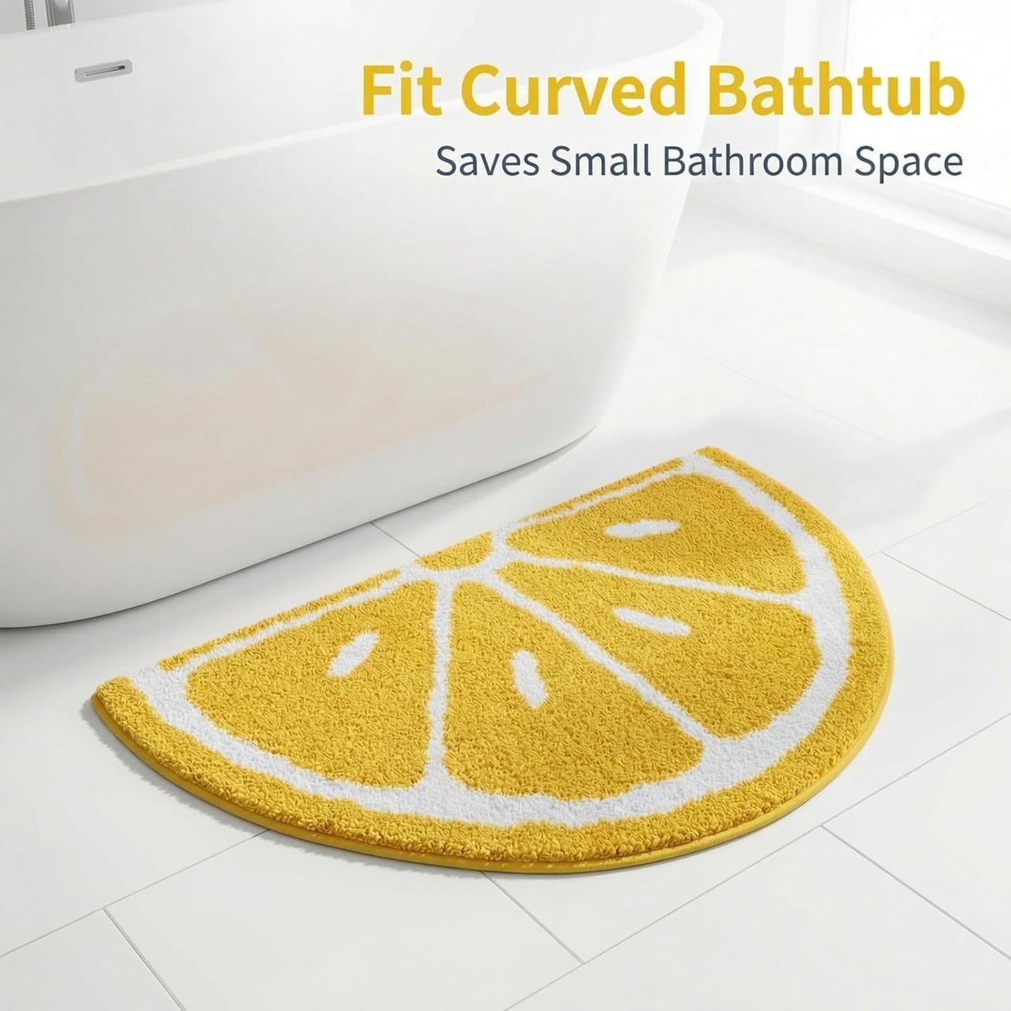 19.7x31.5 inch Half Round Microfiber Soft Lemon Shape Bathroom Rugs Non Slip Shag Bath Mat Rug for Kitchen Bedroom Rubber Shower for Floor Living Room Mats (50x80cm, Lemon)