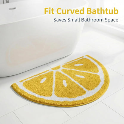 19.7x31.5 inch Half Round Microfiber Soft Lemon Shape Bathroom Rugs Non Slip Shag Bath Mat Rug for Kitchen Bedroom Rubber Shower for Floor Living Room Mats (50x80cm, Lemon)