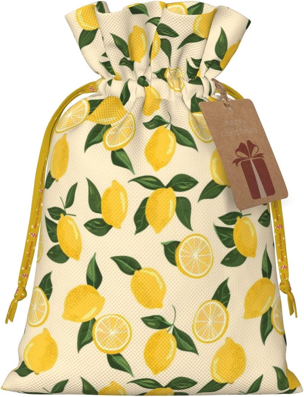 Lemon Slices And Lemons For Christmas Drawstring Gift Bags, 4.7"x6.9" Holiday Gift Wrapping Bag For Xmas Holiday Present Wrapping & Festival Party Supplies