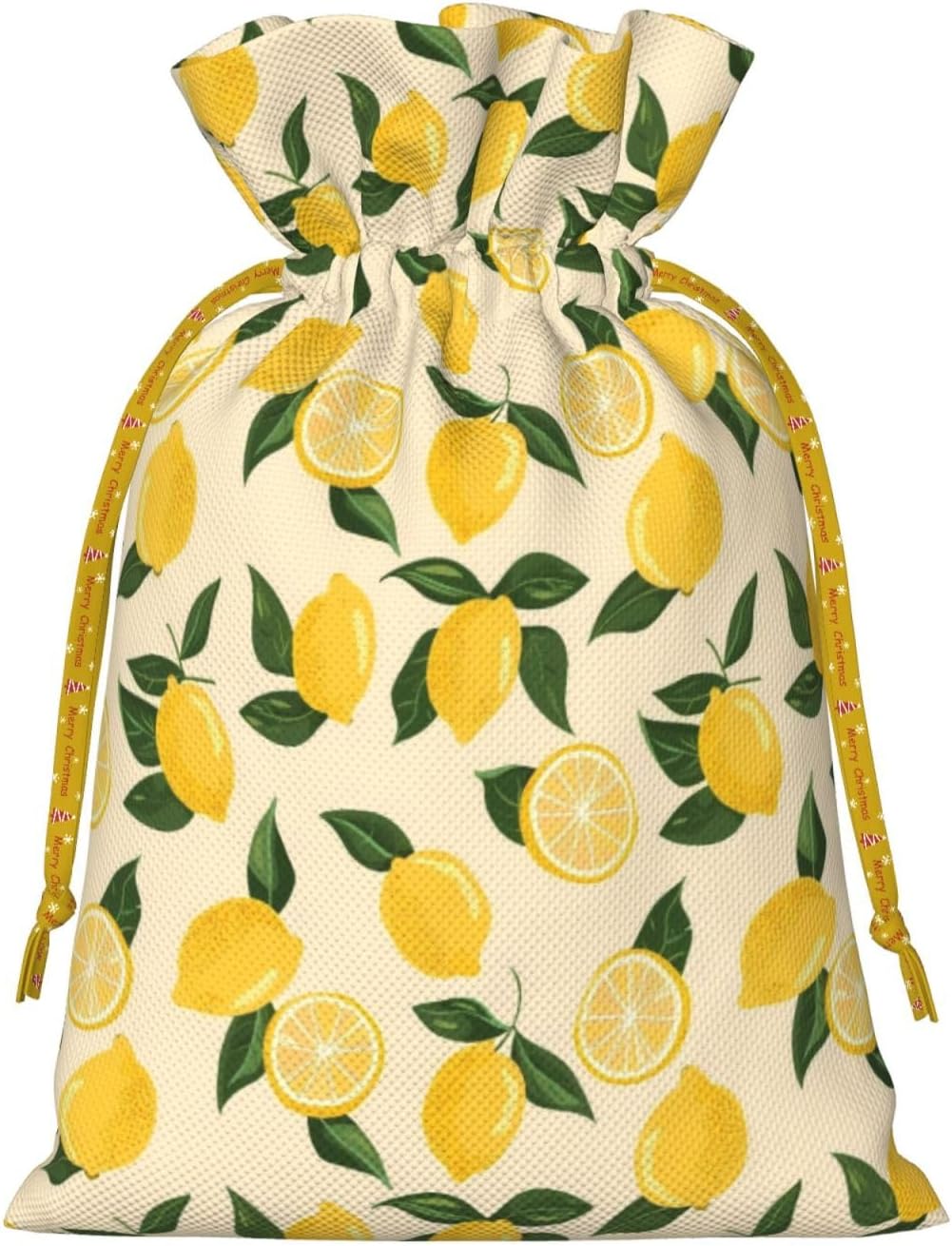 Lemon Slices And Lemons For Christmas Drawstring Gift Bags, 4.7"x6.9" Holiday Gift Wrapping Bag For Xmas Holiday Present Wrapping & Festival Party Supplies
