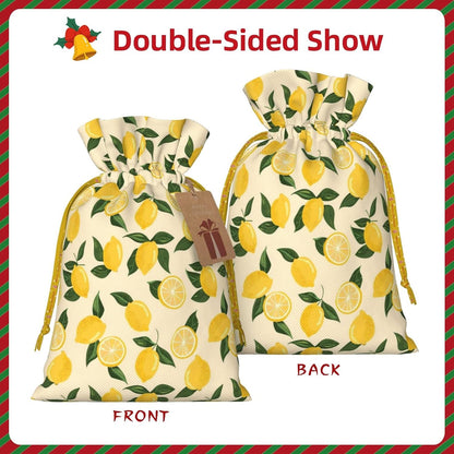 Lemon Slices And Lemons For Christmas Drawstring Gift Bags, 4.7"x6.9" Holiday Gift Wrapping Bag For Xmas Holiday Present Wrapping & Festival Party Supplies