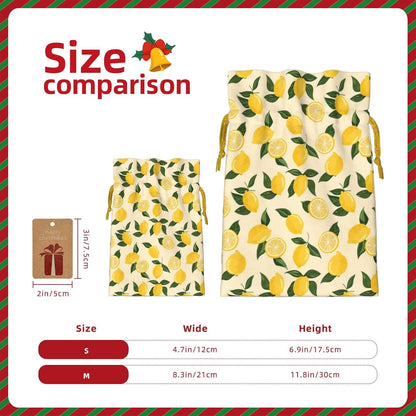Lemon Slices And Lemons For Christmas Drawstring Gift Bags, 4.7"x6.9" Holiday Gift Wrapping Bag For Xmas Holiday Present Wrapping & Festival Party Supplies