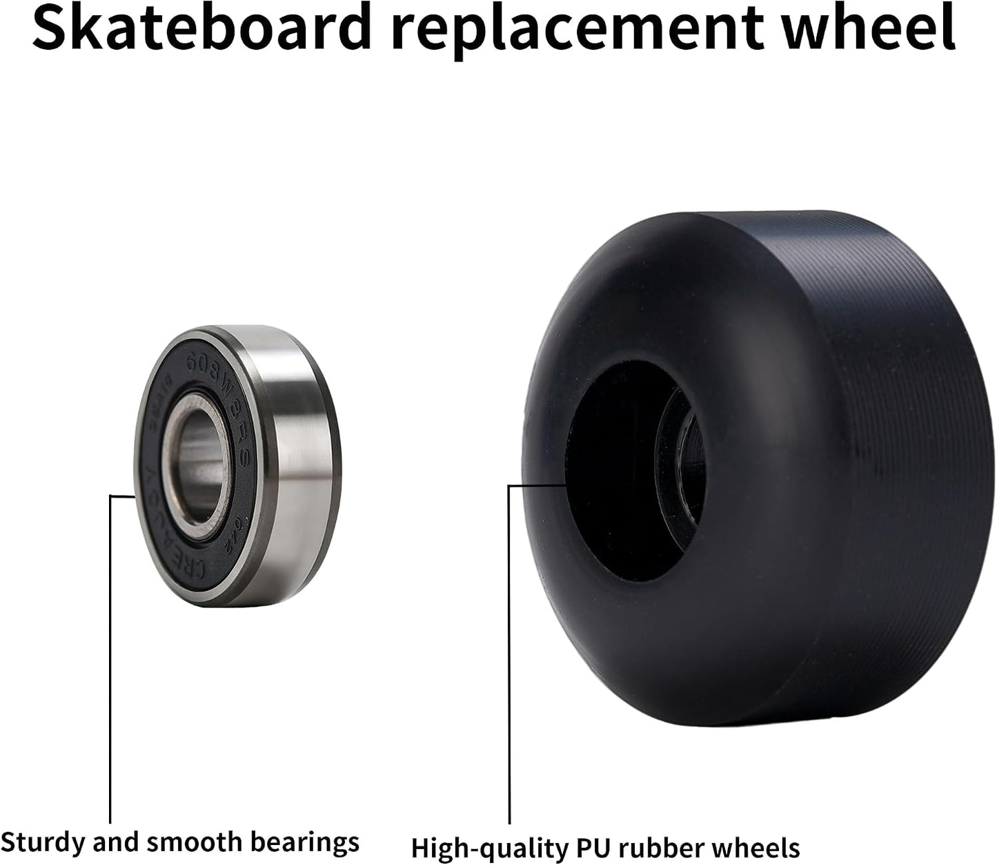 Skateboard Wheels 52mm 95A Set of 4 with Bearings