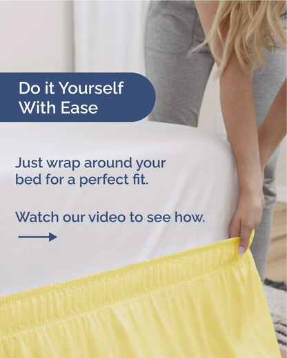 Wrap Around Dust Ruffle Bed Skirt - Yellow - for Queen Size Beds with 12 Inch Drop - Easy Fit Elastic Strap - Adjustable Pleated Bedskirt w/Brushed Fabric Wrinkle Free - for Women, Men, Kids & Teens
