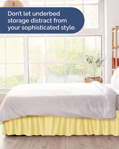Wrap Around Dust Ruffle Bed Skirt - Yellow - for Queen Size Beds with 12 Inch Drop - Easy Fit Elastic Strap - Adjustable Pleated Bedskirt w/Brushed Fabric Wrinkle Free - for Women, Men, Kids & Teens