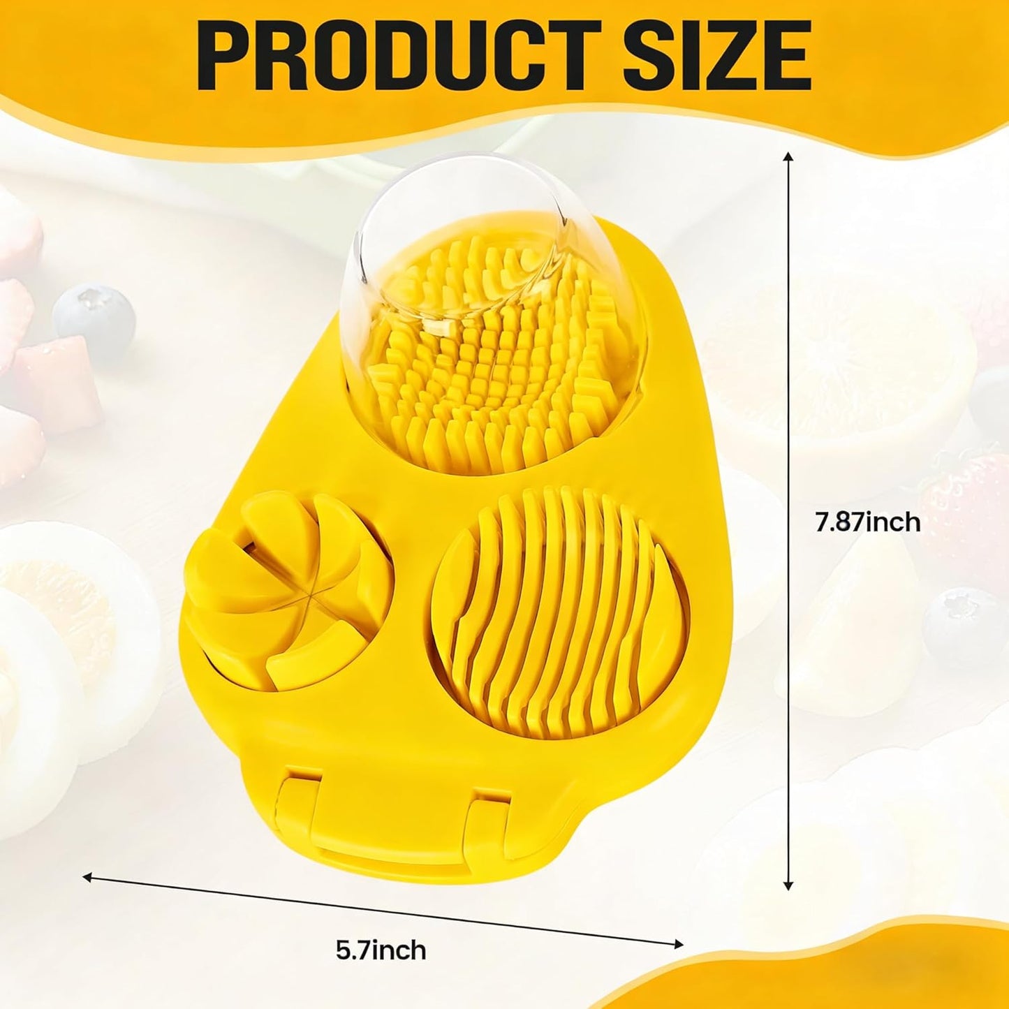 3-In-1 Egg Slicer, Yellow | Stainless Steel, Heavy Duty, For Hard Boiled Eggs, Fits Strawberry Apple Banana Cherry Tomato