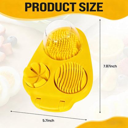 3-In-1 Egg Slicer, Yellow | Stainless Steel, Heavy Duty, For Hard Boiled Eggs, Fits Strawberry Apple Banana Cherry Tomato