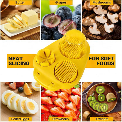 3-In-1 Egg Slicer, Yellow | Stainless Steel, Heavy Duty, For Hard Boiled Eggs, Fits Strawberry Apple Banana Cherry Tomato