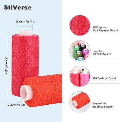 72 pcs Sewing Thread Kit,36 Colors 400y Polyester Thread 36 Colors Bobbins | Thread for Sewing for Hand & Sewing Machine, Emergency and Travel, DIY and Home.