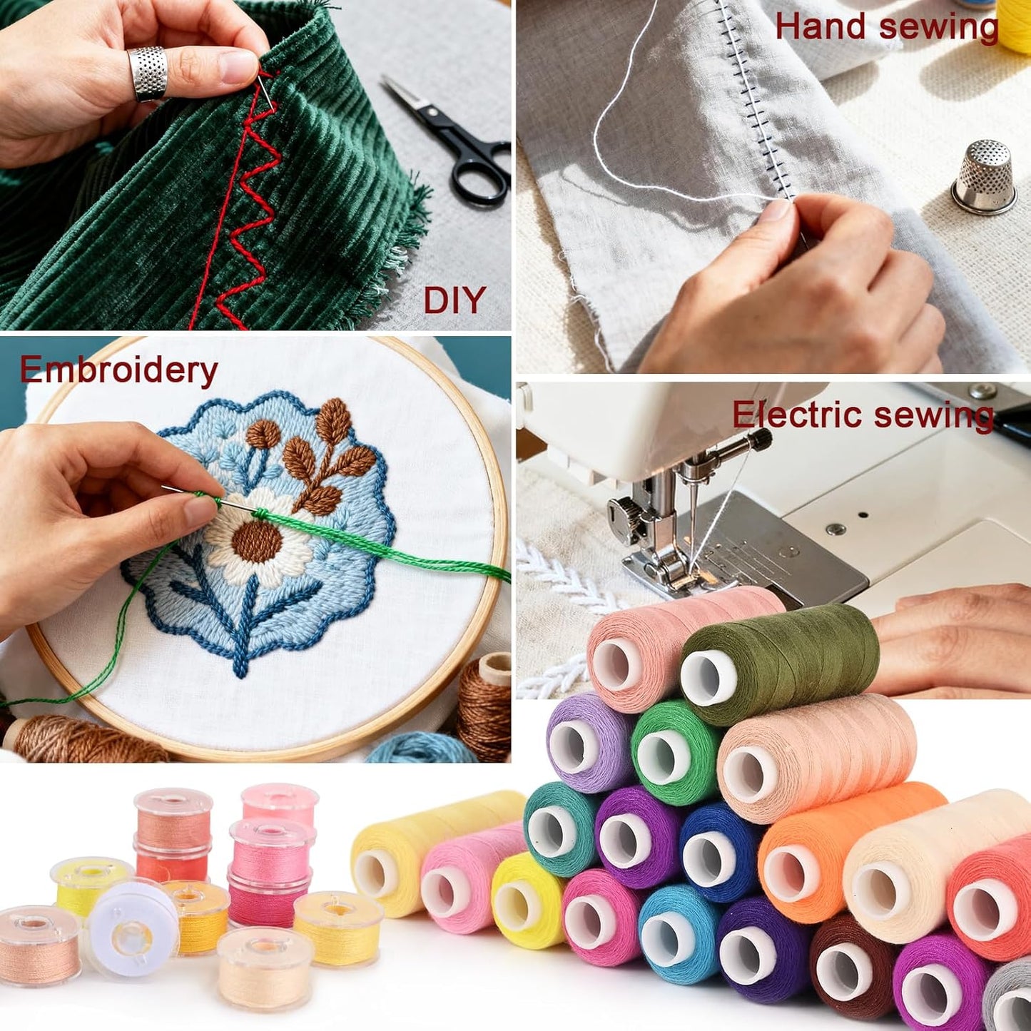 72 pcs Sewing Thread Kit,36 Colors 400y Polyester Thread 36 Colors Bobbins | Thread for Sewing for Hand & Sewing Machine, Emergency and Travel, DIY and Home.