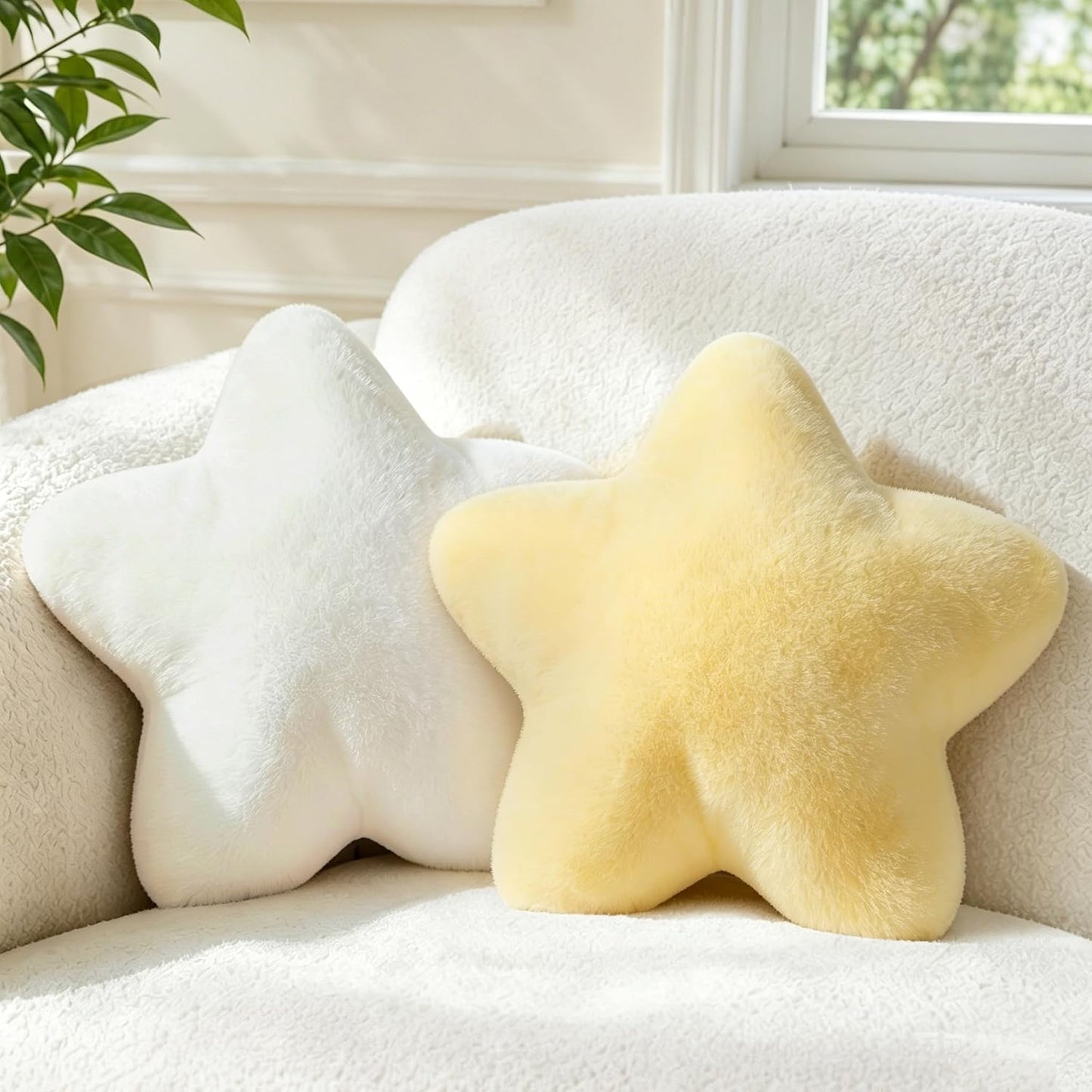 2PCS Star Pillow Set,15.35“ Cute Yellow Decorative Throw Pillows for Bed | Star Shaped Throw Pillows, Soft Faux Plush,PP Cotton Filling, Aesthetic Pillow Cushion for Room Bedroom Sofa Couch Decor