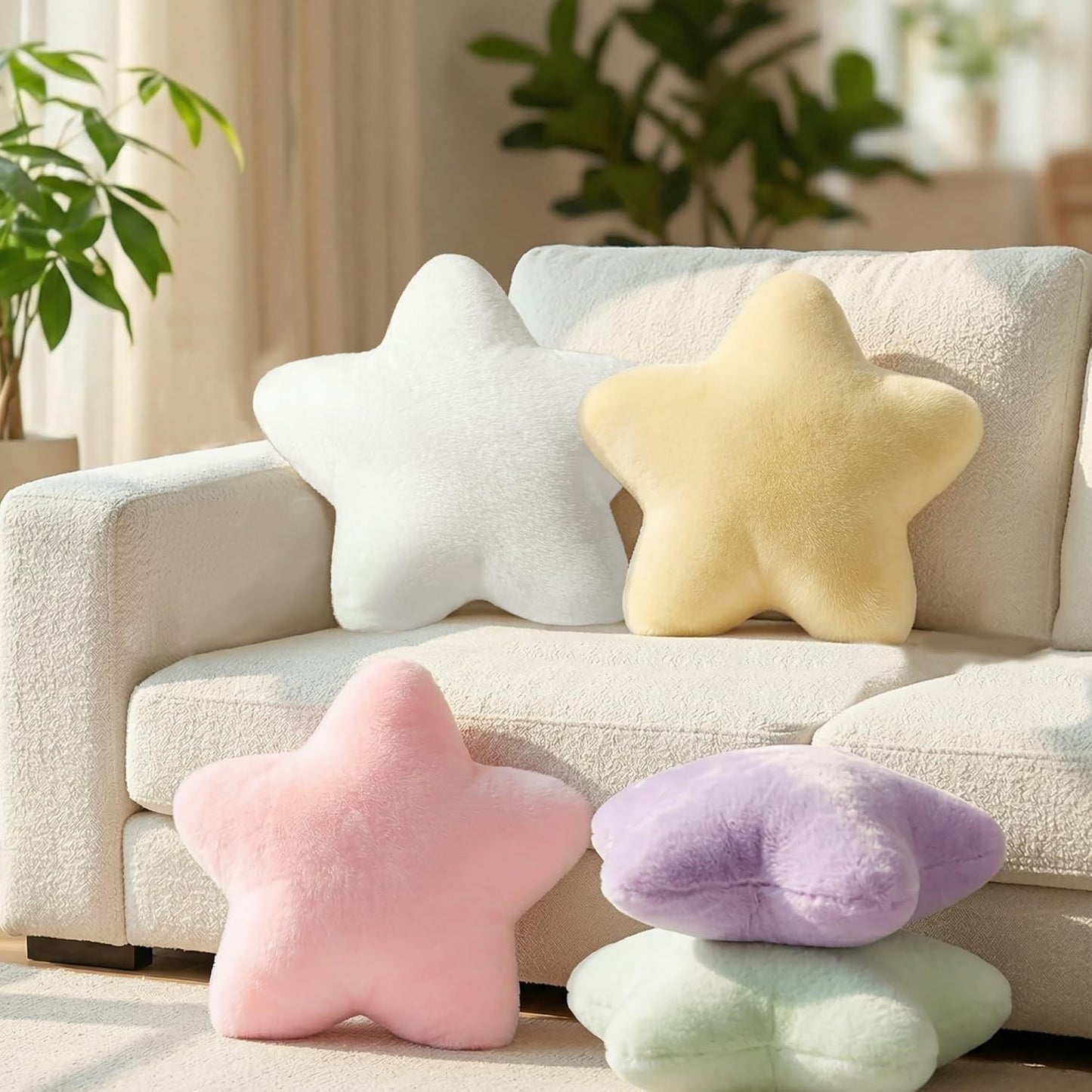 2PCS Star Pillow Set,15.35“ Cute Yellow Decorative Throw Pillows for Bed | Star Shaped Throw Pillows, Soft Faux Plush,PP Cotton Filling, Aesthetic Pillow Cushion for Room Bedroom Sofa Couch Decor