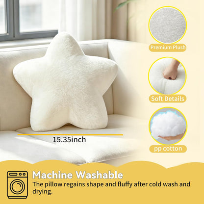 2PCS Star Pillow Set,15.35“ Cute Yellow Decorative Throw Pillows for Bed | Star Shaped Throw Pillows, Soft Faux Plush,PP Cotton Filling, Aesthetic Pillow Cushion for Room Bedroom Sofa Couch Decor
