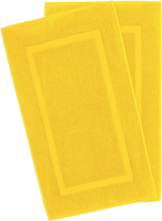 100% Cotton Bath Mats for Bathroom Floor Set of 2 Pack, 20x34 Soft Absorbent Washable Quick Dry Tub Bathmat, Yellow