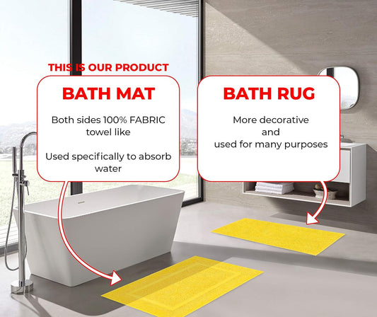 100% Cotton Bath Mats for Bathroom Floor Set of 2 Pack, 20x34 Soft Absorbent Washable Quick Dry Tub Bathmat, Yellow