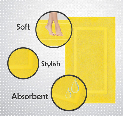 100% Cotton Bath Mats for Bathroom Floor Set of 2 Pack, 20x34 Soft Absorbent Washable Quick Dry Tub Bathmat, Yellow