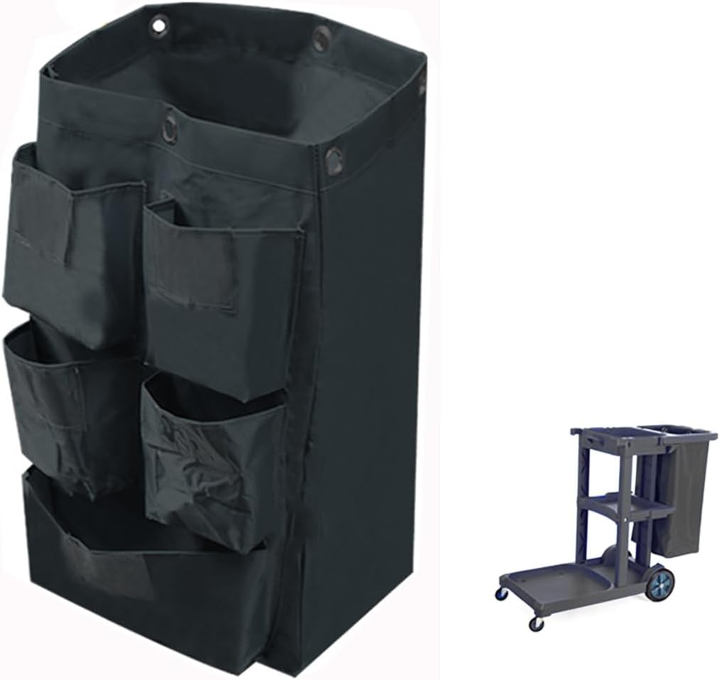 Replacement Janitorial Cart Bag with 5 Pockets,25 Gallon Housekeeping cart Bag High Capacity Waterproof Thickened Commercial Janitorial Cleaning Cart Bag with 6 Brass Grommets (Yellow with 5 Pockets)