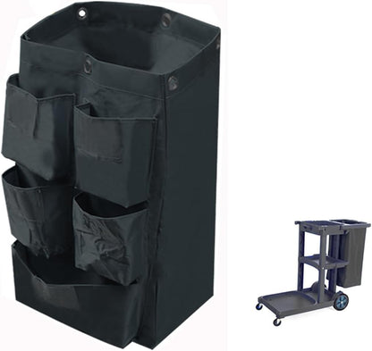 Replacement Janitorial Cart Bag with 5 Pockets,25 Gallon Housekeeping cart Bag High Capacity Waterproof Thickened Commercial Janitorial Cleaning Cart Bag with 6 Brass Grommets (Yellow with 5 Pockets)