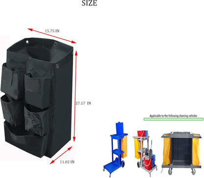 Replacement Janitorial Cart Bag with 5 Pockets,25 Gallon Housekeeping cart Bag High Capacity Waterproof Thickened Commercial Janitorial Cleaning Cart Bag with 6 Brass Grommets (Yellow with 5 Pockets)