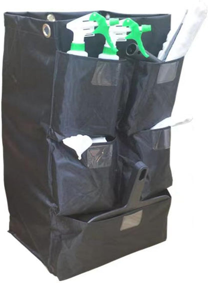 Replacement Janitorial Cart Bag with 5 Pockets,25 Gallon Housekeeping cart Bag High Capacity Waterproof Thickened Commercial Janitorial Cleaning Cart Bag with 6 Brass Grommets (Yellow with 5 Pockets)