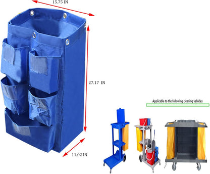 Replacement Janitorial Cart Bag with 5 Pockets,25 Gallon Housekeeping cart Bag High Capacity Waterproof Thickened Commercial Janitorial Cleaning Cart Bag with 6 Brass Grommets (Yellow with 5 Pockets)