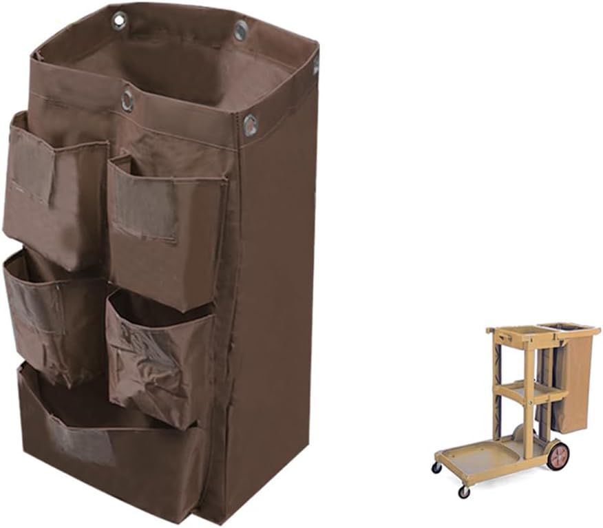 Replacement Janitorial Cart Bag with 5 Pockets,25 Gallon Housekeeping cart Bag High Capacity Waterproof Thickened Commercial Janitorial Cleaning Cart Bag with 6 Brass Grommets (Yellow with 5 Pockets)