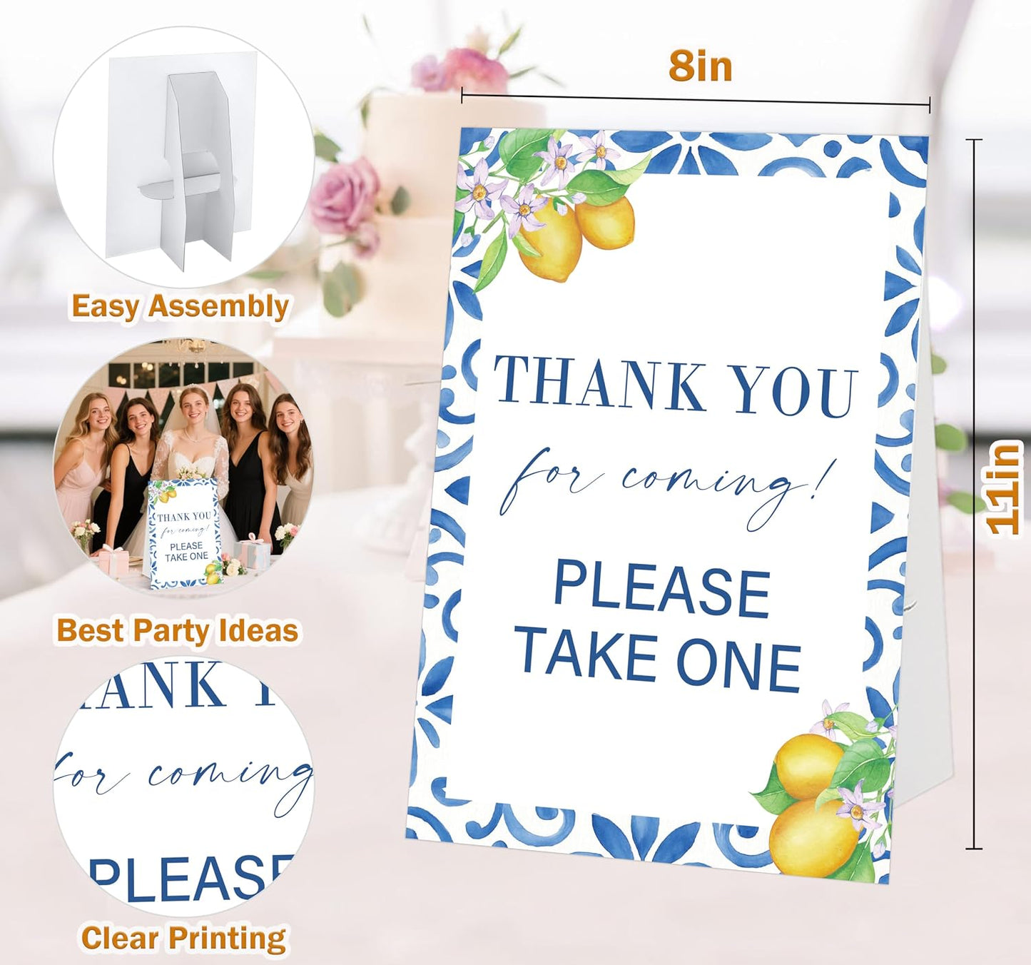 Mediterranean Lemon Bridal Shower Sign, Thank You For Coming, Please Take One Sign, Include One 8×11 Signs with Holder, Bridal Shower Centerpieces for Tables, Wedding Decor Supplies - SD48