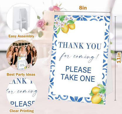 Mediterranean Lemon Bridal Shower Sign, Thank You For Coming, Please Take One Sign, Include One 8×11 Signs with Holder, Bridal Shower Centerpieces for Tables, Wedding Decor Supplies - SD48