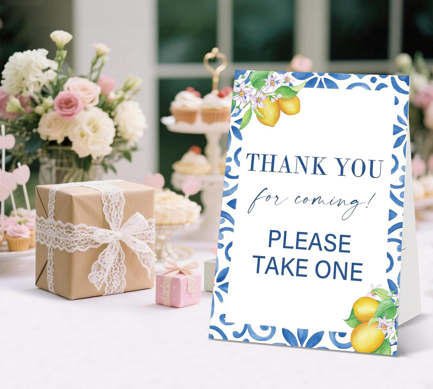 Mediterranean Lemon Bridal Shower Sign, Thank You For Coming, Please Take One Sign, Include One 8×11 Signs with Holder, Bridal Shower Centerpieces for Tables, Wedding Decor Supplies - SD48