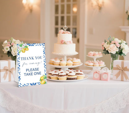 Mediterranean Lemon Bridal Shower Sign, Thank You For Coming, Please Take One Sign, Include One 8×11 Signs with Holder, Bridal Shower Centerpieces for Tables, Wedding Decor Supplies - SD48