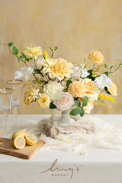 Creamy Yellow Artificial Dahlias, Wedding Flowers, 25 pcs | Artificial Foam Dahlias, Real Touch Flower Blooms with Stems for DIY Wedding Bouquets, Centerpieces, Party & Home Decor