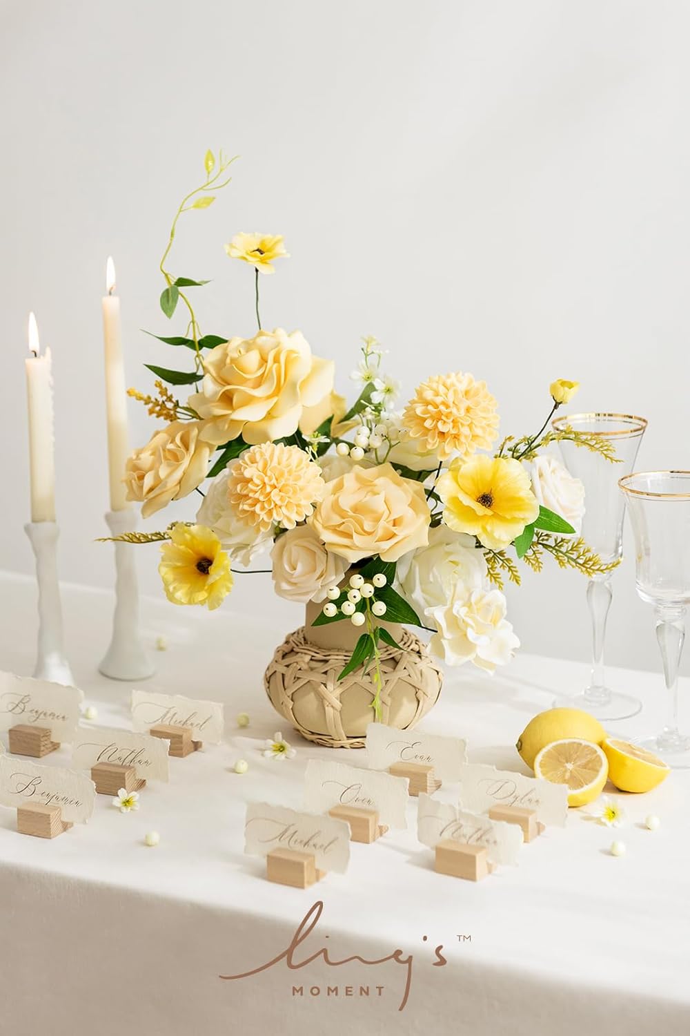 Creamy Yellow Artificial Dahlias, Wedding Flowers, 25 pcs | Artificial Foam Dahlias, Real Touch Flower Blooms with Stems for DIY Wedding Bouquets, Centerpieces, Party & Home Decor