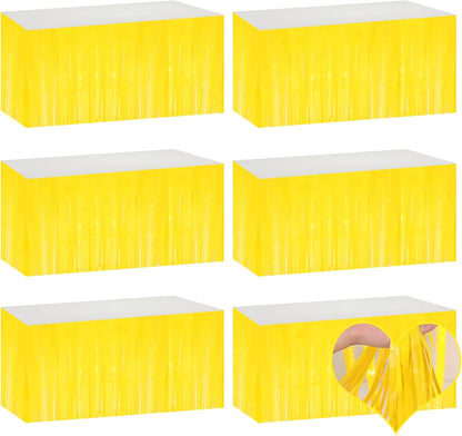 6 Pack 29x108 Inch Yellow Metallic Foil Fringe Table Skirts Banner for Tinsel Streamer Garland Curtains Backdrop for Parade Floats Wedding Baby Shower Birthday Christmas Halloween Party Decoration