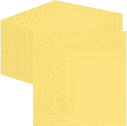 50 Pieces Yellow Napkins Disposable 3-Ply Yellow Cocktail Napkins Paper Dinner Napkins for Birthday Baby Shower Wedding Party Beverage Napkin