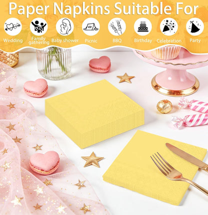 50 Pieces Yellow Napkins Disposable 3-Ply Yellow Cocktail Napkins Paper Dinner Napkins for Birthday Baby Shower Wedding Party Beverage Napkin