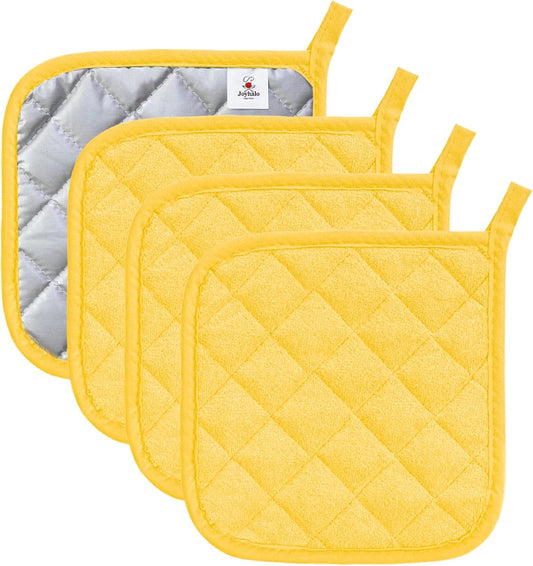 4 Pack Pot Holders for Kitchen Clearance | Cotton Oven Holder with Great Heat Resistance, Potholders Sets for Kitchen, Countertops, Hot Pots and Pans, Yellow