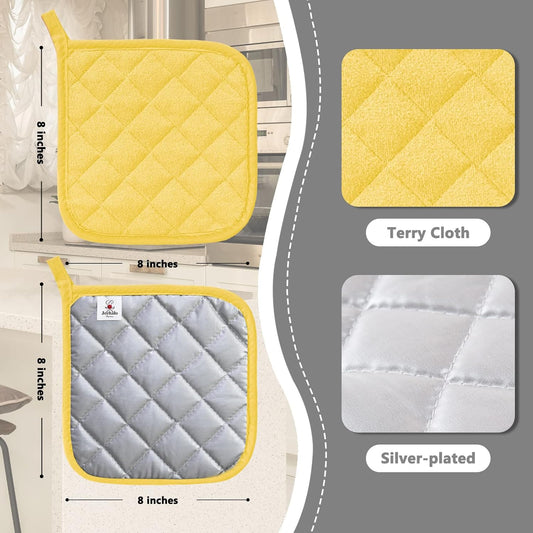 4 Pack Pot Holders for Kitchen Clearance | Cotton Oven Holder with Great Heat Resistance, Potholders Sets for Kitchen, Countertops, Hot Pots and Pans, Yellow