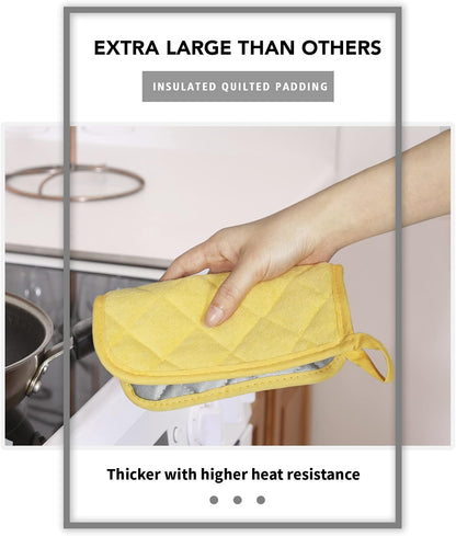 4 Pack Pot Holders for Kitchen Clearance | Cotton Oven Holder with Great Heat Resistance, Potholders Sets for Kitchen, Countertops, Hot Pots and Pans, Yellow