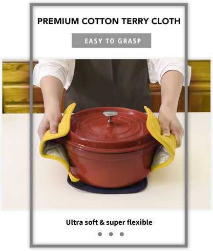 4 Pack Pot Holders for Kitchen Clearance | Cotton Oven Holder with Great Heat Resistance, Potholders Sets for Kitchen, Countertops, Hot Pots and Pans, Yellow