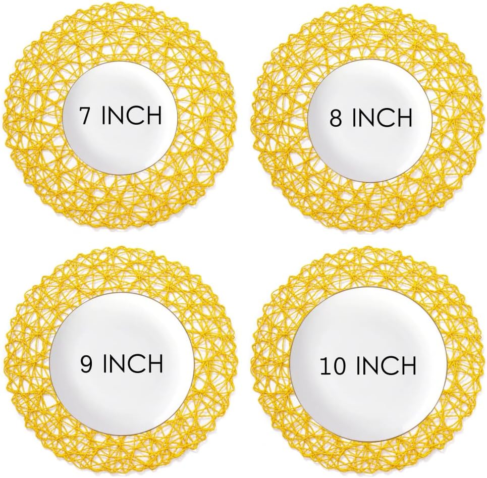 Yellow Round Placemats Set of 6 for Dining Table, 15 Inch Paper Woven Boho Decorative Circle Place Mat for Wedding Christmas Thanksgiving Day Holiday Dinner, 15 Inch,Yellow