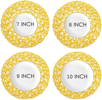Yellow Round Placemats Set of 6 for Dining Table, 15 Inch Paper Woven Boho Decorative Circle Place Mat for Wedding Christmas Thanksgiving Day Holiday Dinner, 15 Inch,Yellow