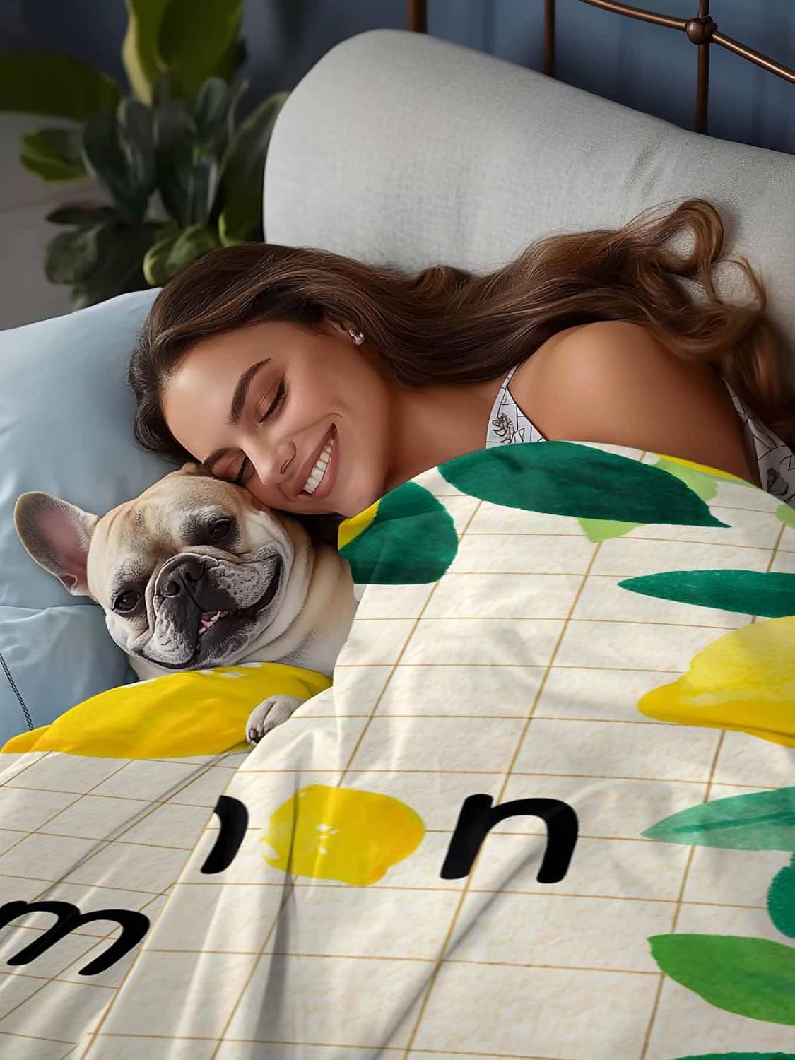 Twin Size Flat Sheet Only, Summer Lemon Leaf Plaid Stripe Bed Top Sheet Soft Microfiber Breathable Bedding Flat Sheets, Country Yellow Fruit Green Leaves Top Sheets Hotel Luxury