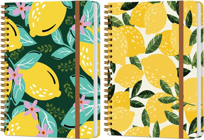 2Pcs Spiral Notebook, Lemon College Ruled Spiral Notebook, Multi Subject Notebooks, 120 Ruled Pages Hardcover Journals for Writing Travel Business Office, Cute Notebooks for Women