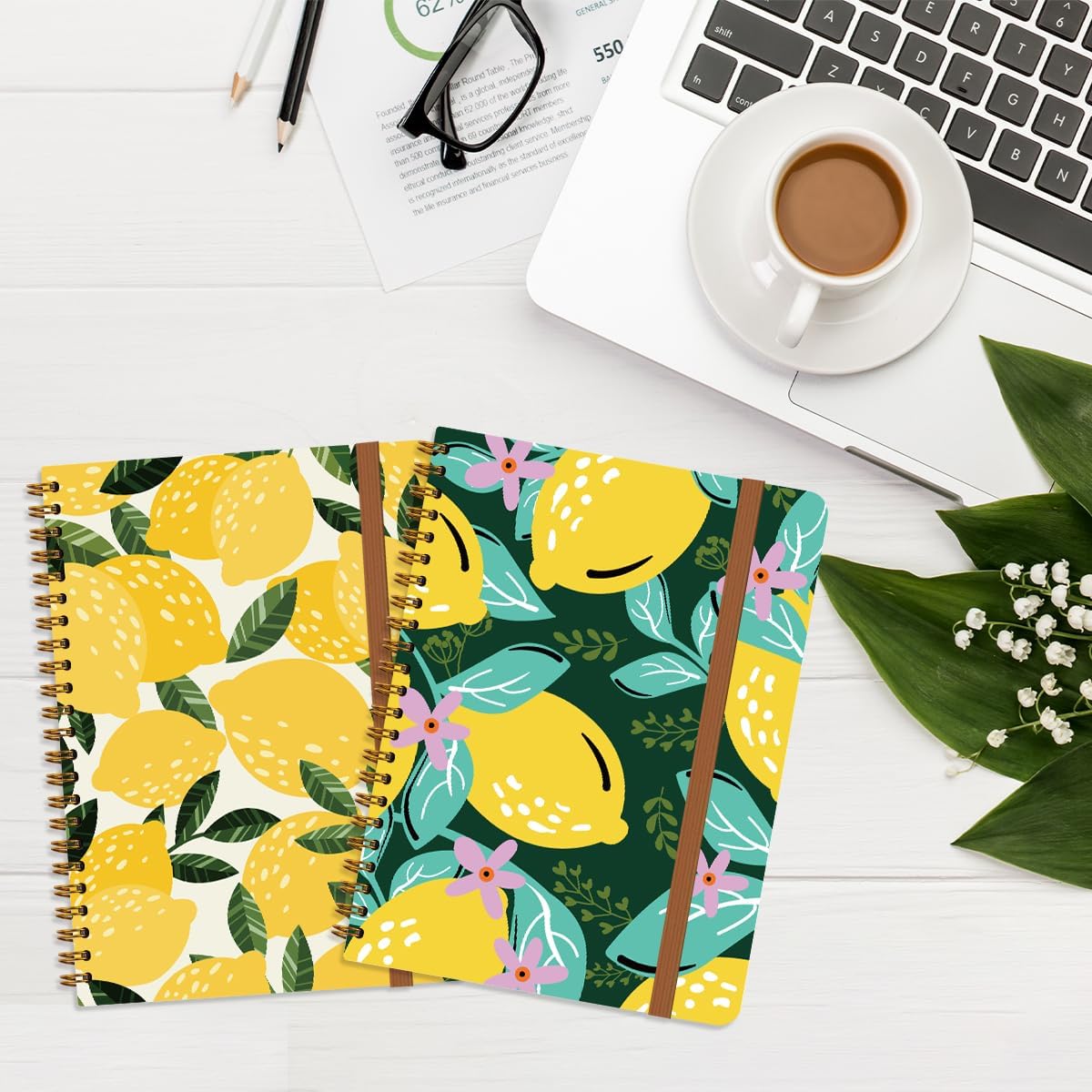 2Pcs Spiral Notebook, Lemon College Ruled Spiral Notebook, Multi Subject Notebooks, 120 Ruled Pages Hardcover Journals for Writing Travel Business Office, Cute Notebooks for Women