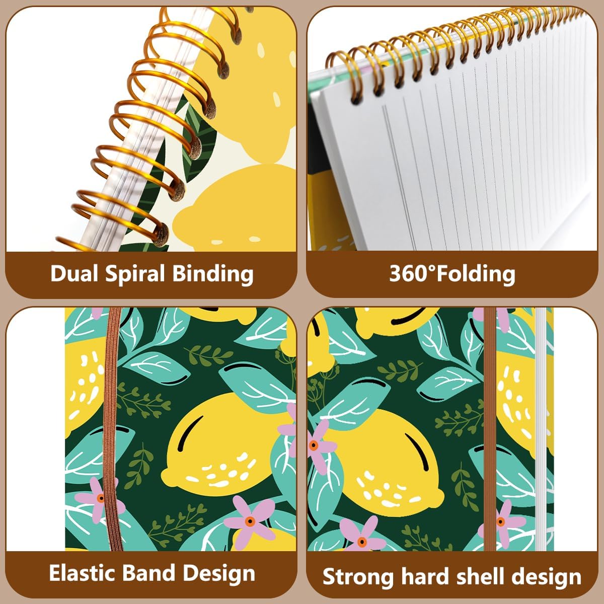 2Pcs Spiral Notebook, Lemon College Ruled Spiral Notebook, Multi Subject Notebooks, 120 Ruled Pages Hardcover Journals for Writing Travel Business Office, Cute Notebooks for Women