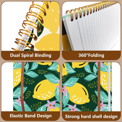 2Pcs Spiral Notebook, Lemon College Ruled Spiral Notebook, Multi Subject Notebooks, 120 Ruled Pages Hardcover Journals for Writing Travel Business Office, Cute Notebooks for Women